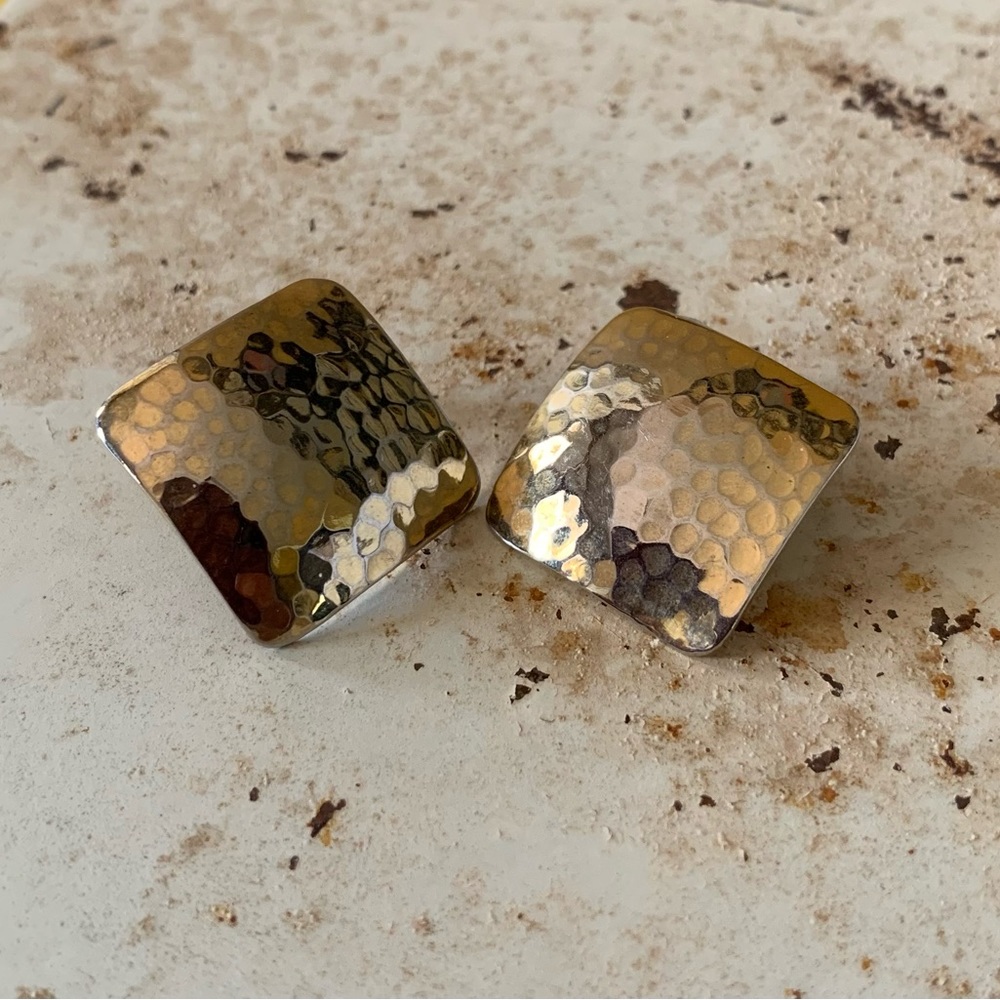 Vintage gold plated, hammered square earrings